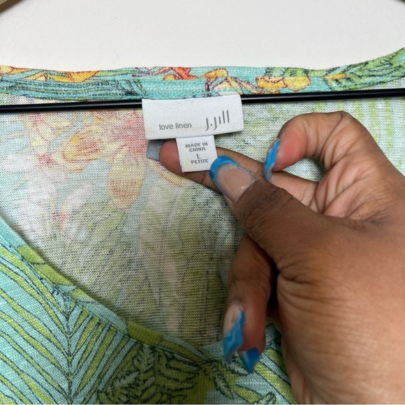 J. Jill Women Love Linen Top Large Petite Resort Vacation Paradise Tropical - Picture 3 of 10